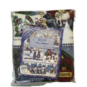 Laurie Korsgarden Snow Fleece Blanket Cozy warm Snowman Moose Schoolhouse Winter